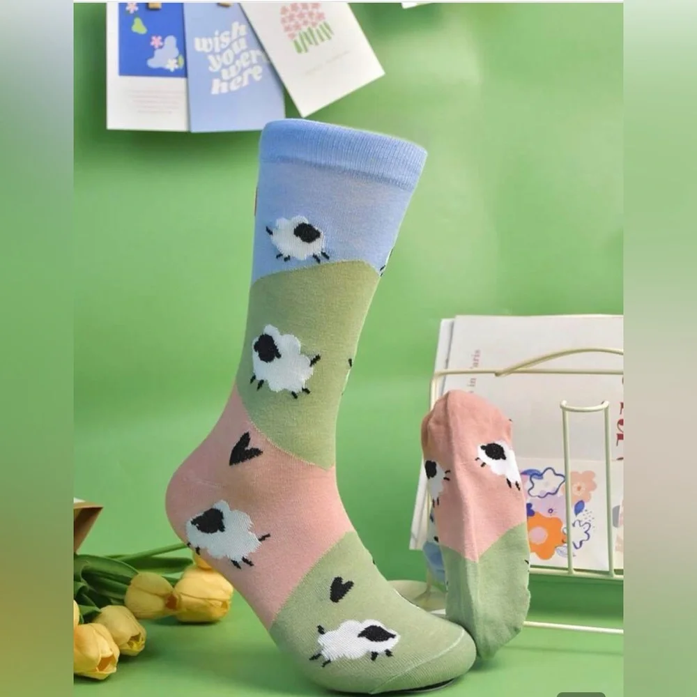 Sheep Socks lamb farm funny Womens girls teens gift heart pattern animal kids